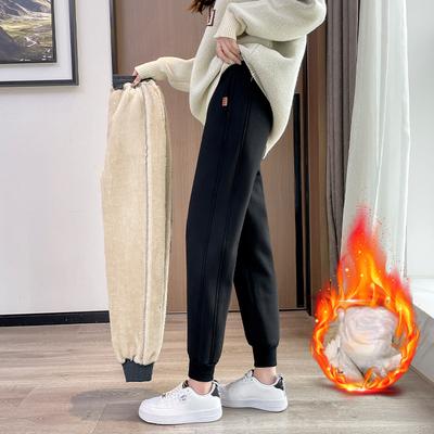 Women's Thickened Warm Fleece Joggers, Plush Drawstring Pants for Autumn/Winter Outdoor Activities