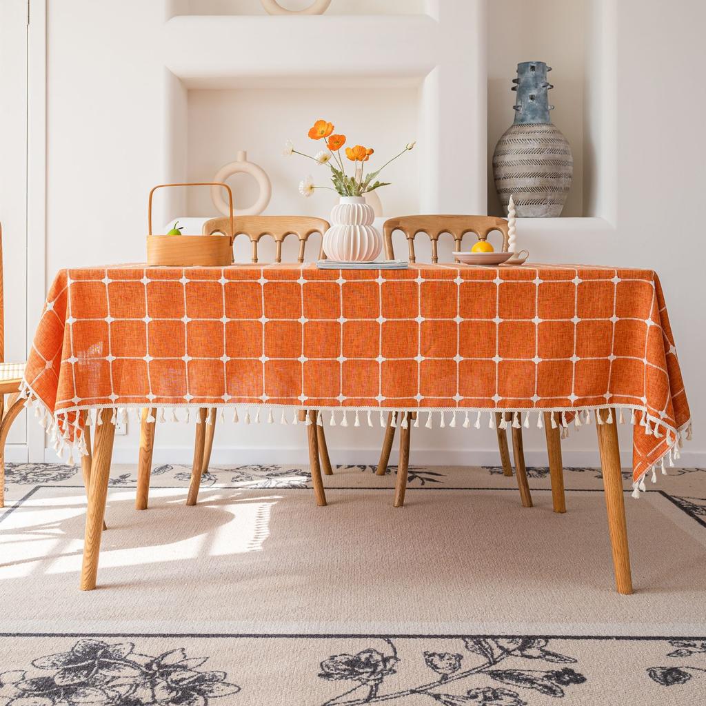 Embroidered Checkered Universal Dining Table Cloth Decorative Tablecloth Cover Cloth North Tablecloth Table Mat Cotton And Linen