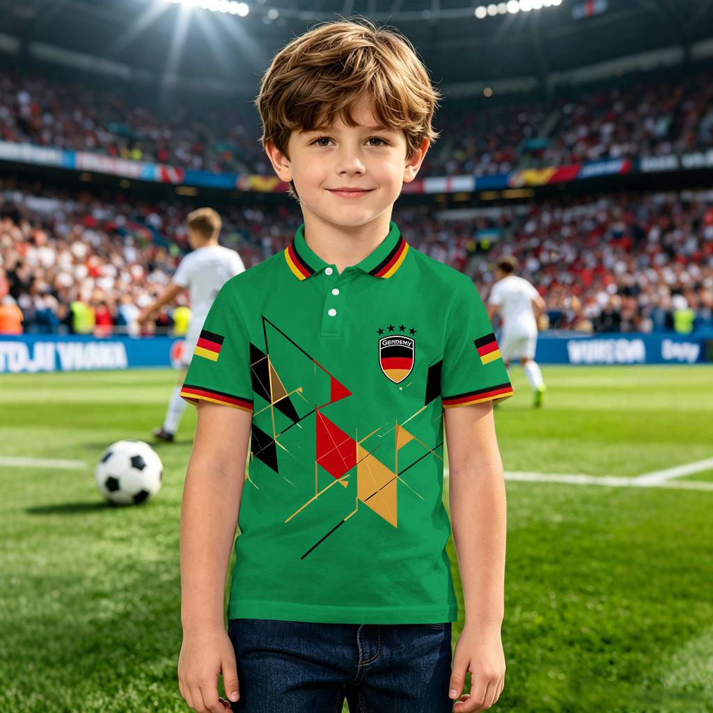 Kids Polo Shirt Short Sleeve Button Down Collar Geometric Print Casual Fit Lightweight Breathable Fabric Summer Wear for Boys