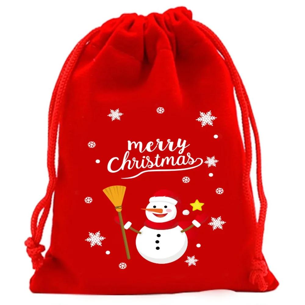 Xmas Patterns Velvet Bags 9x12 15x20cm Small Christmas Candy Gift Bag Drawstring Pouch Boutique Jewelry Packaging Bags