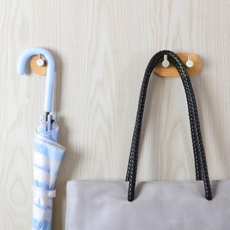 Natural Bamboo Stainless Steel Hook Wall Clothes Bag Headphone Key Hanger Kitchen Bathroom Door Towel Rustproof Shelf  WF