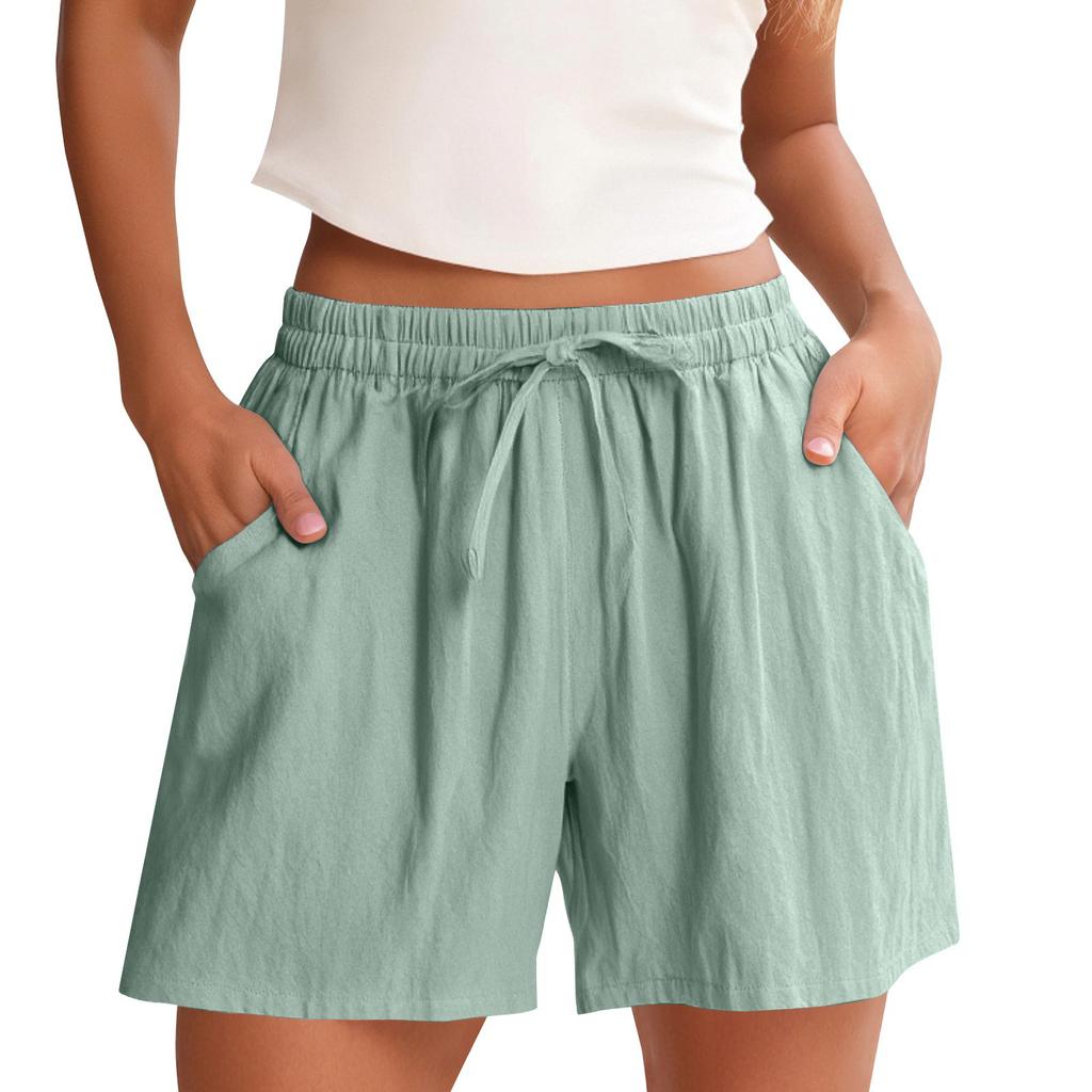 Women's Shorts High Waist Drawstring Knee Length Shorts Elastic Comfy Shorts With Pockets