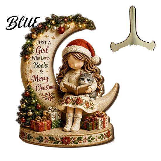 Indoor Outdoor Christmas Sign Wooden Table Sign 2D Flat Santa Claus/Snowman Reading Desktop Ornament Decorative Signage with Stand Holiday Tabletop