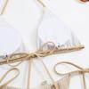 Women's White Ribbed Triangle Bikini Set Tie Side High Cut Thong Swimwear