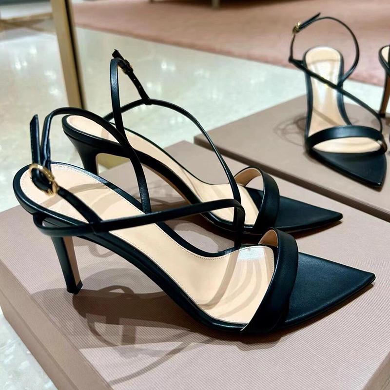 Fashion Black Pointed-Toe Stiletto High Heels For Women, 2025 Summer New Style Cross-Strap Sexy And Elegant Open-Toe One-Shoulder Buckle