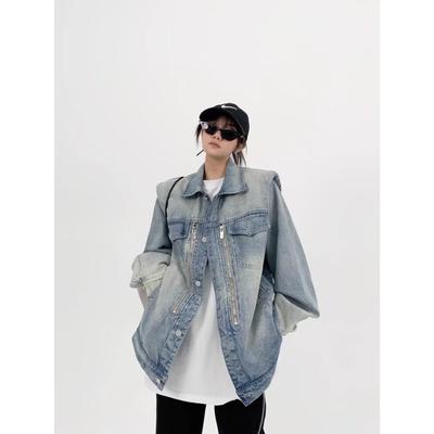 American Retro Washed Denim Jacket Men'S And Women'S Trendy Brand Niche Shoulder Padded Design Versatile Couple Jacket