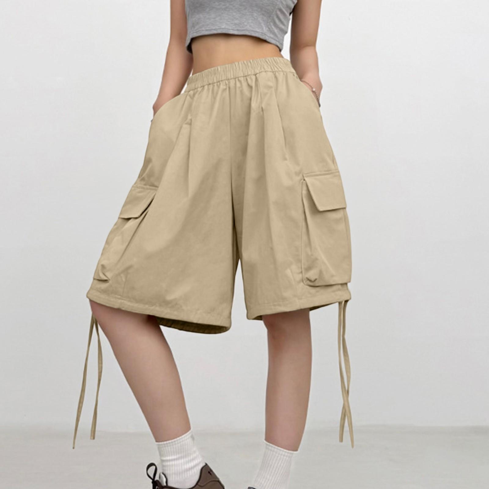 

Женские летние повседневные модные брюки с широкими штанинами и кулиской, с карманами, однотонные шорты XL хаки
