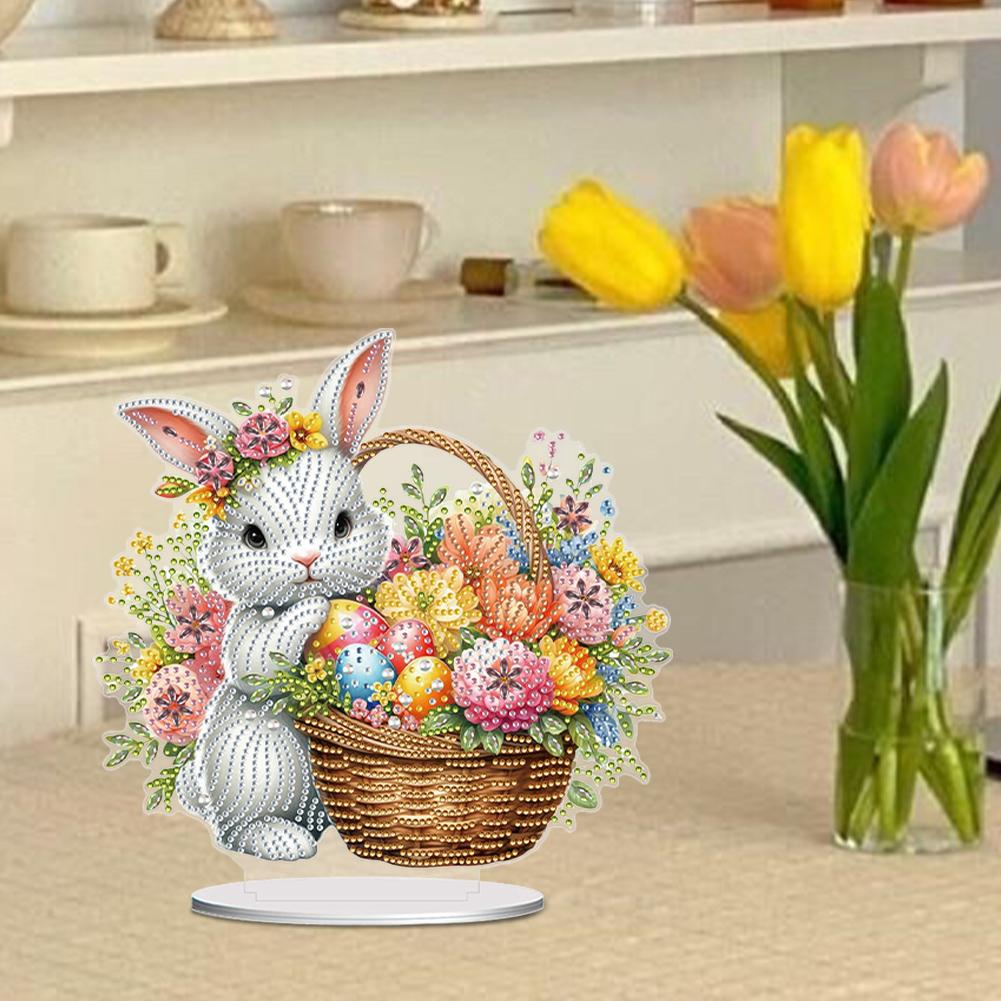 Acrylic Special Shape Easter Bunny Table Top Diamond Painting Ornament Kits Diamond Painting Desktop Decors for Adults Beginner