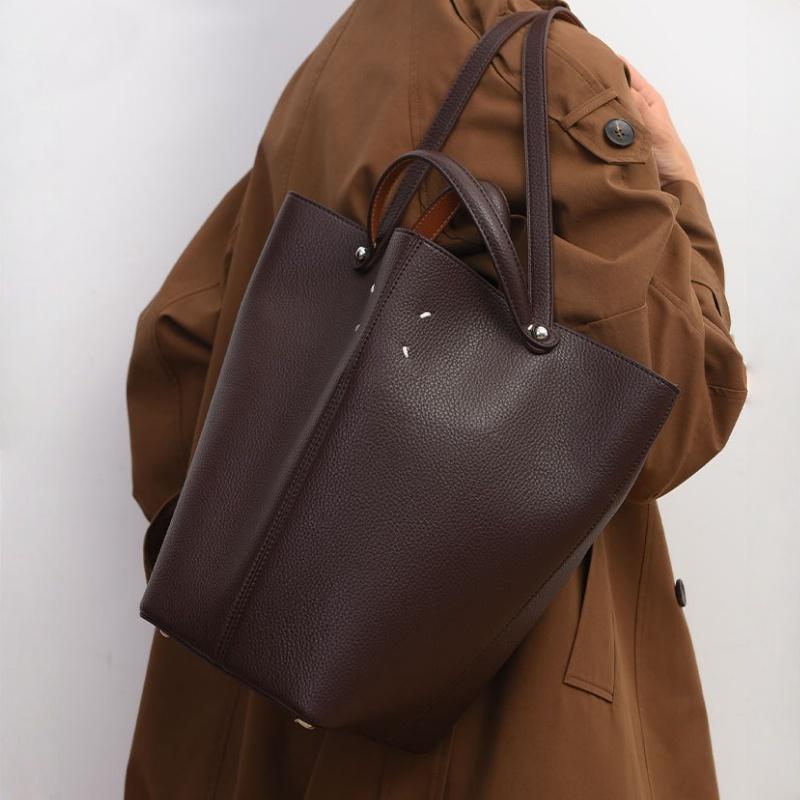 2025 New Fashion Margiela Portable Bucket Bag High-end Lychee Pattern Large Capacity Women's Basket Bag Autumn Winter Trendy PU Leather Big Tote Bag