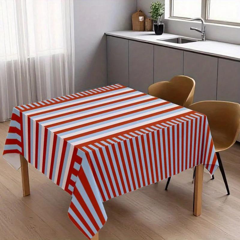 1 Stück Weiche und Modische Elegante Orange-Blaue Gestreifte Tischdecke, 2D Flach, Premium Geschenkxzj