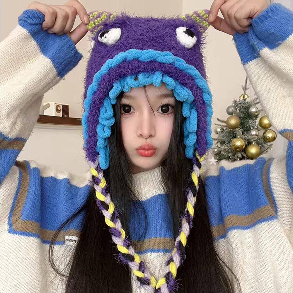 

Handmade Plush Hat Adjustable Warm Earflaps Cap Gift Knitting Woolen Cap Winter Warmth