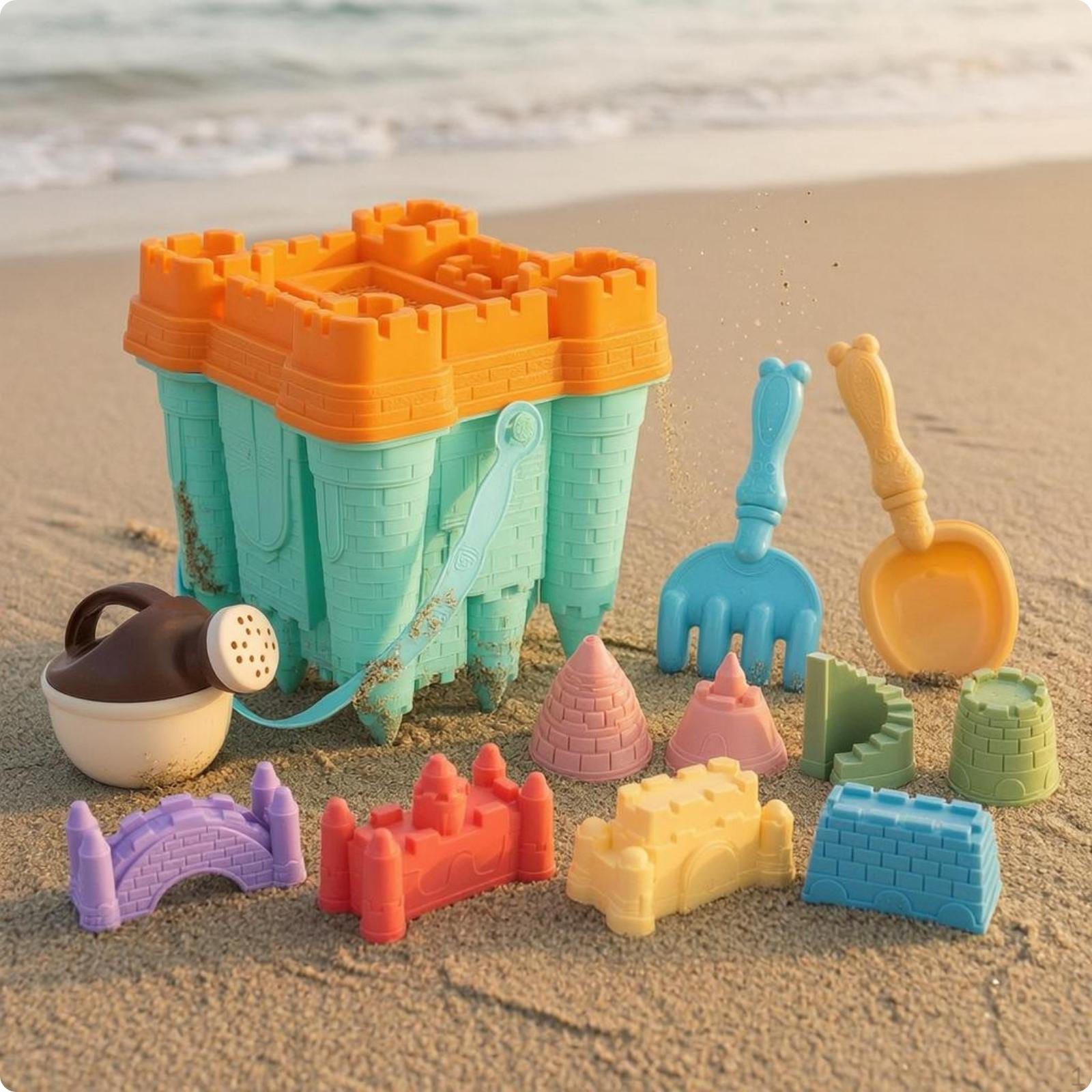 13 Pieces Sandcastle Building Kit Thickened Beach Bucket and Tools Set Rounded Edges Castle
