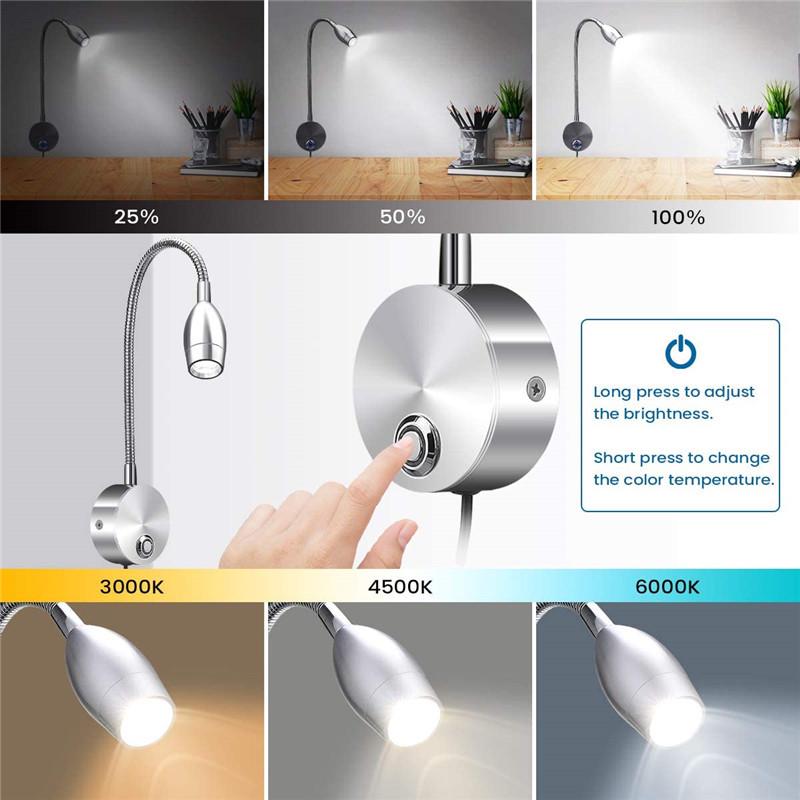 Smart Touch LED Gooseneck Wall Light with Stepless Dimming & Eye Protection