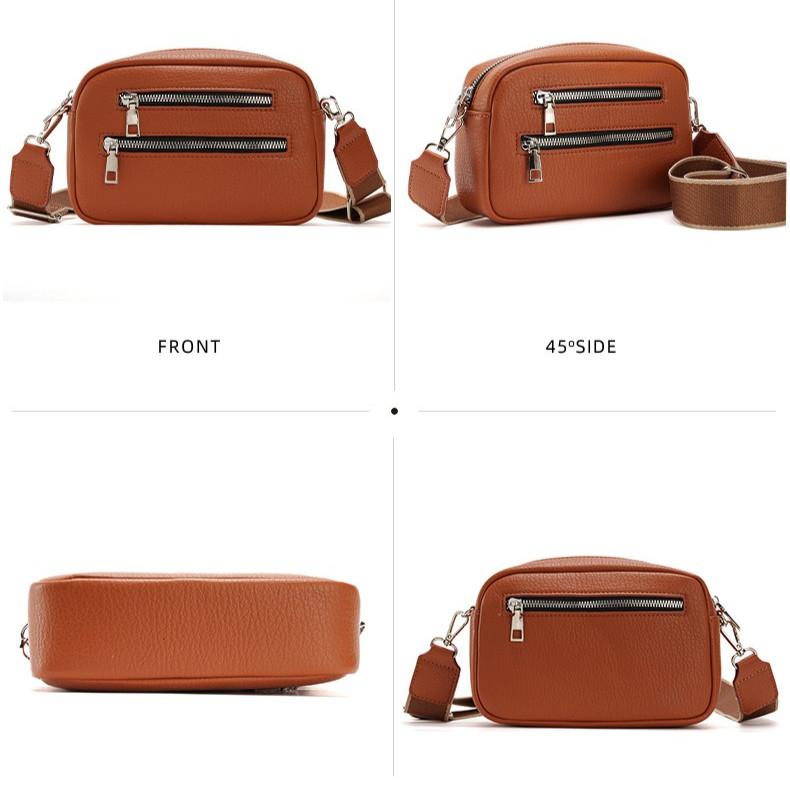 IELGY Ladies Messenger Bag Wide Shoulder Strap Double Zipper Simple Fashion Small Square Bag