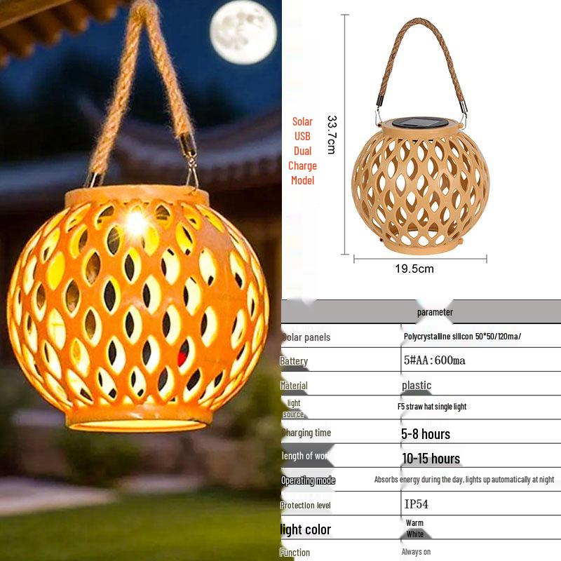 Outdoor Rainproof Solar Hanging Zen Lantern: Atmospheric Pendant Light for Trees and Courtyards