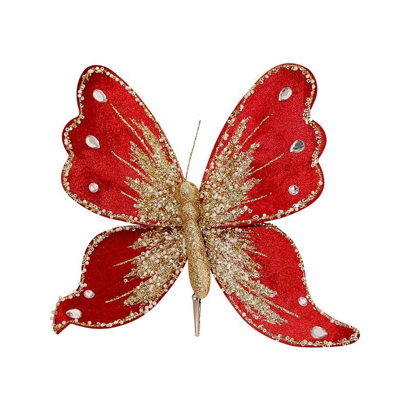 Christmas Tree Glitter Decor With Faux Butterfly Ornaments For Holiday Festivities
