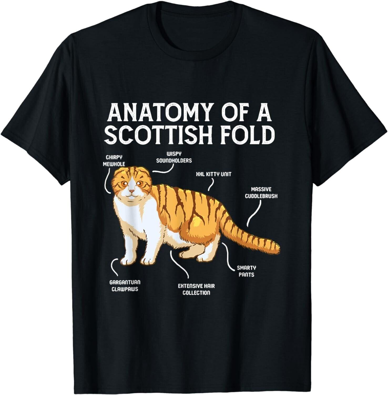 

Funny Anatomy of A Scottish Fold Cat Gift Unisex T-Shirt 100% Cotton O-Neck Short Sleeve Summer Casual Mens T-shirt Size S-3XL 4XL