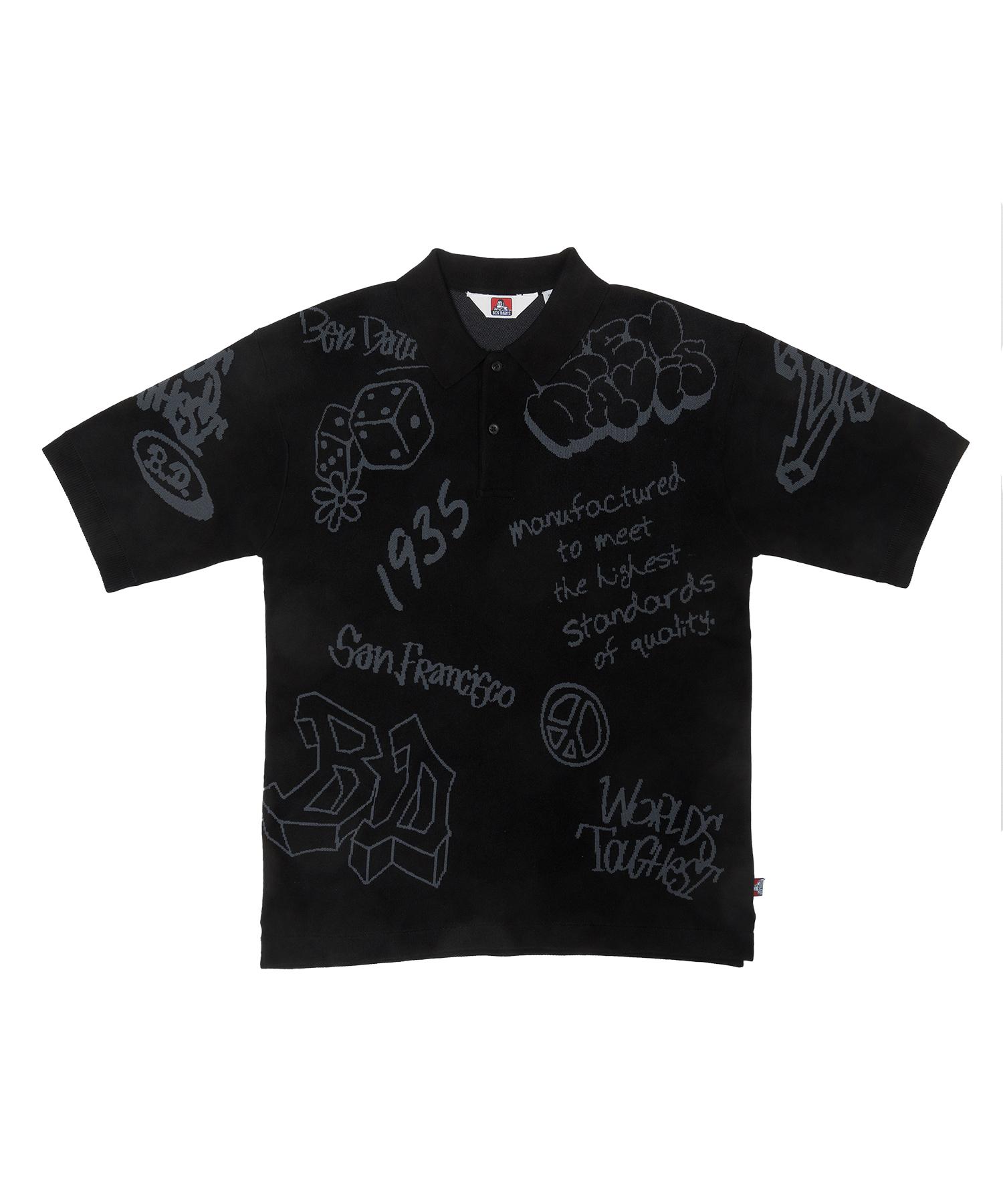 White Label Scribble Knit Polo Black Black/S