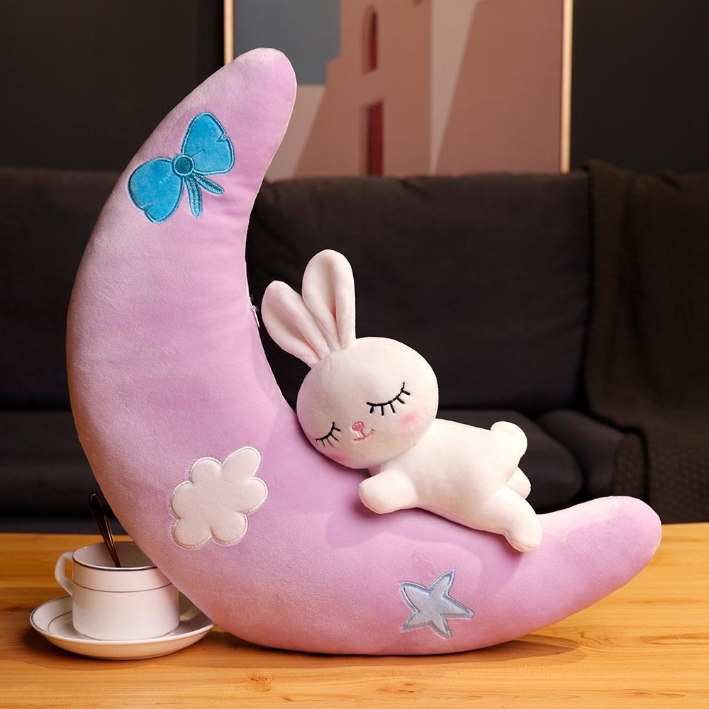 30/50/70cm Niedliches Mond-Hase Plüschtier Stoffpuppen Weiches Schlafkissen für Kinder Mädchen Geburtstag Heimdeko Baby Beruhigungskissen Geschenk