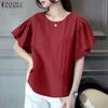 ZANZEA Camicetta estiva casual da donna con scollo a V e volant a maniche corte