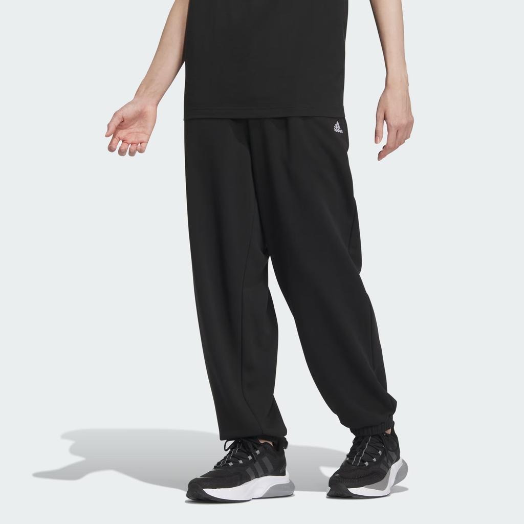Adidas Logo Pants Solid Color Logo Thickened Cuffed Loose Knit Sports Pants Unisex Pants Black IV7589