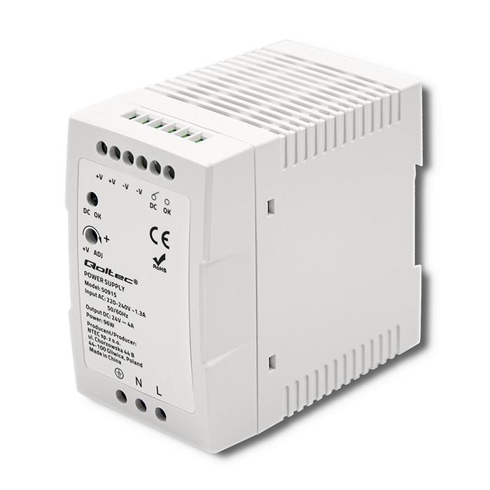 Qoltec Zasilacz Na Szynę DIN | 96W | 24V | 4A | Biały| Slim