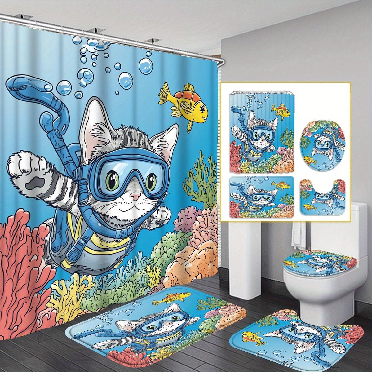 

Swin Cat Decorative Shower Curtain Bathroom Set - Machine Washable, With 12 Hooks, Including Toilet Seat Cover And Bathtub Mat W60H190(CM)-1 Pcs