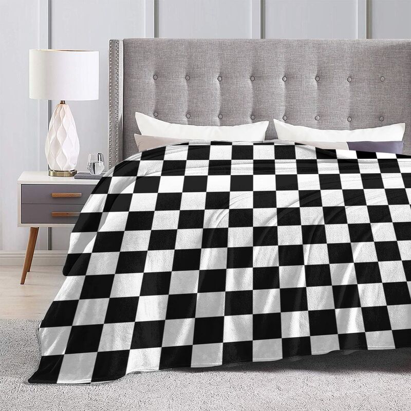 Schwarz-Weiß Karierte Renn-Flanell-Fleece-Decke Weich Warm Leicht Gemütlich Anti-Pilling Flauschige Überwurfdecke für Bett Sofa