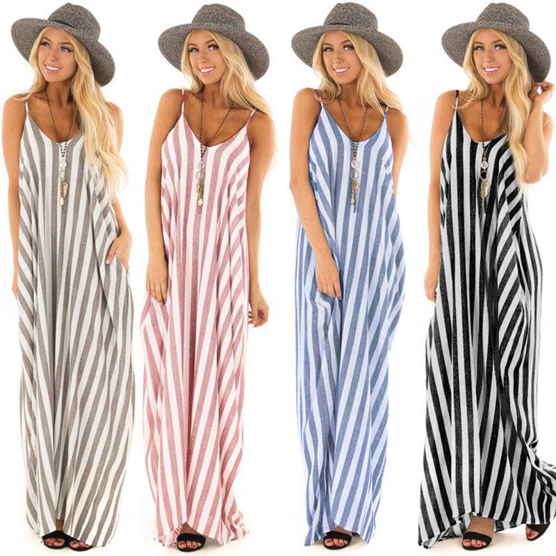 Bequemes und übergroßes gestreiftes langes Maxikleid für Damen für lässige Strandtage