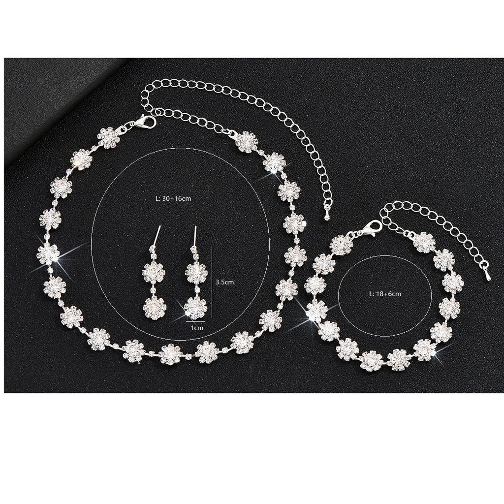 Claw Chain Full Diamond Necklace Rhinestone Earrings Bracelet Set Three-Piece Collarbone Chain Dinner Dress Accessories