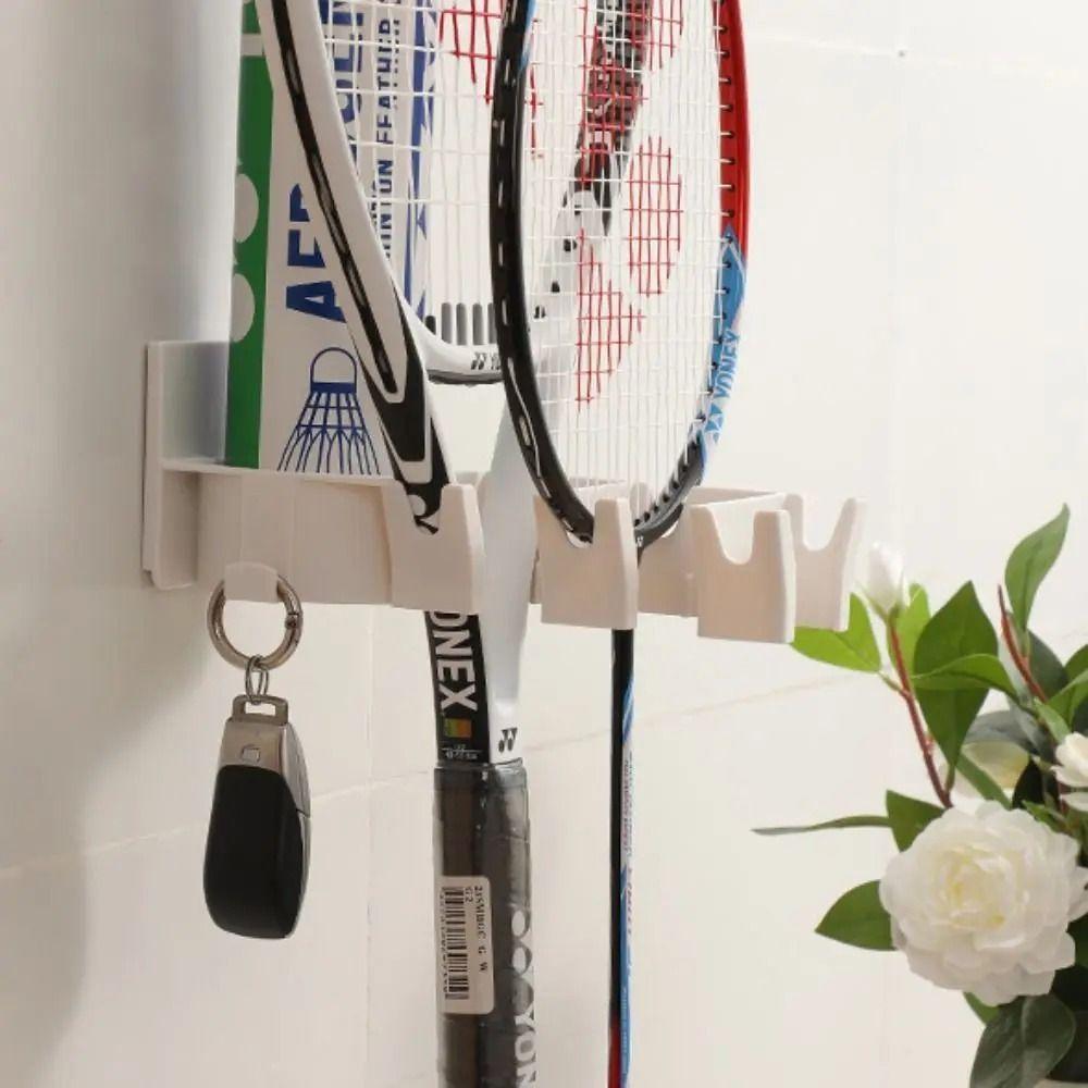 3-Slots Badminton Racket Holder Wall Mounted Ball Storage Rack Tennis Racket Hanger School