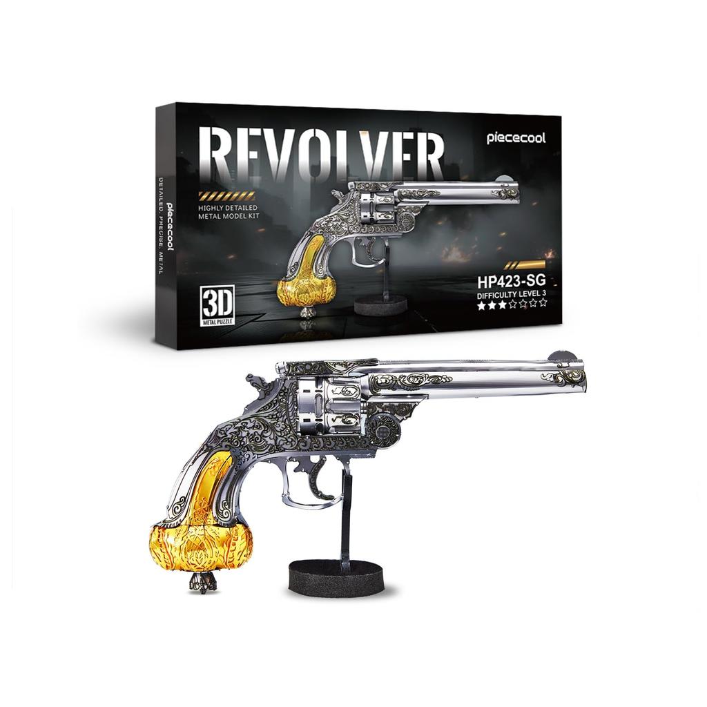 Piececool 3D Metal Assembly No Glue Puzzle, Revolver, Required, Required, 3-Star Difficulty, Intermediate/Adult