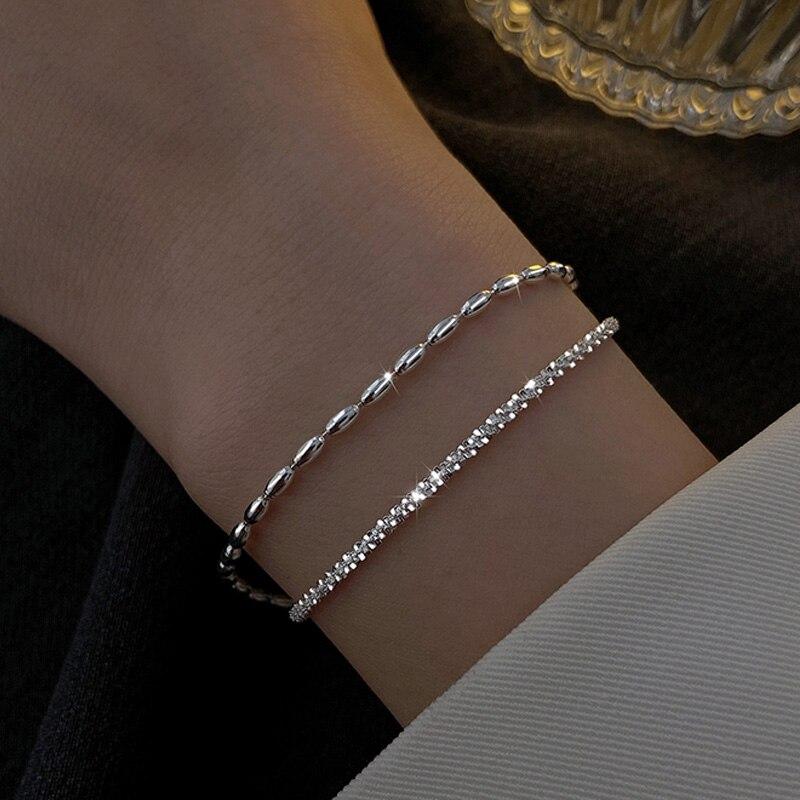  Sterling Color Double Layer Bracelets Beads Exquisite Craftsmanship Minimalist Minimalist Women Wrist Bracelet Fine Jewelry