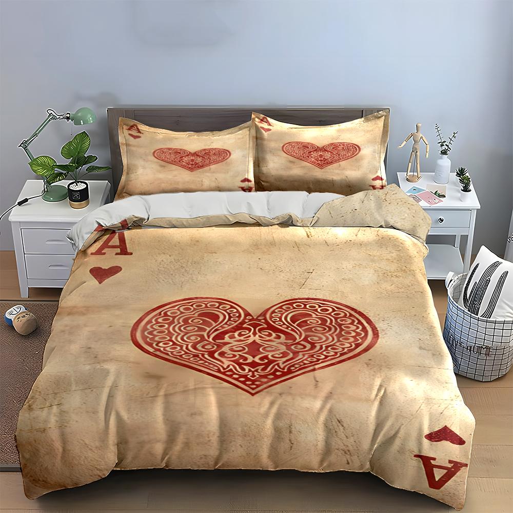 Vintage Ace of Hearts Bedding Set Bedding set (1 duvet cover, 2 pillowcases, duvet not included)