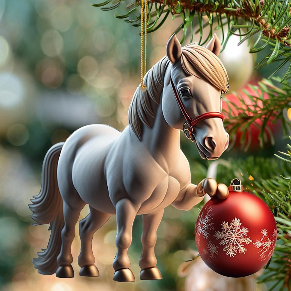HOMZY 7pcs,Cute Cartoon Horse Pendant Ornaments, Double-side Print Acrylic Ornaments, Christmas Tree Hanging Decoration Christmas Decoration