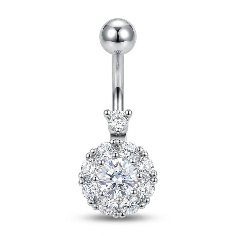 Stainless Steel Dangle Belly Button Rings For Women Shiny Cubic Zirconia Heart Butterfly Flower Navel Piercing Jewelry For Daily