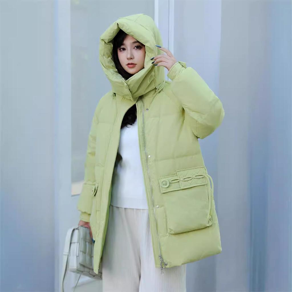 Anti-season clearance medium and long white goose down jacket women's versatile hooded thickened loose casual warm jacket