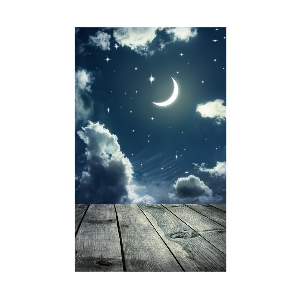 Starry Night Sky Theme Backdrop with Wooden Floorboard&Twinkling Stars for Photography,Weddings,Parties,Events Backdrop