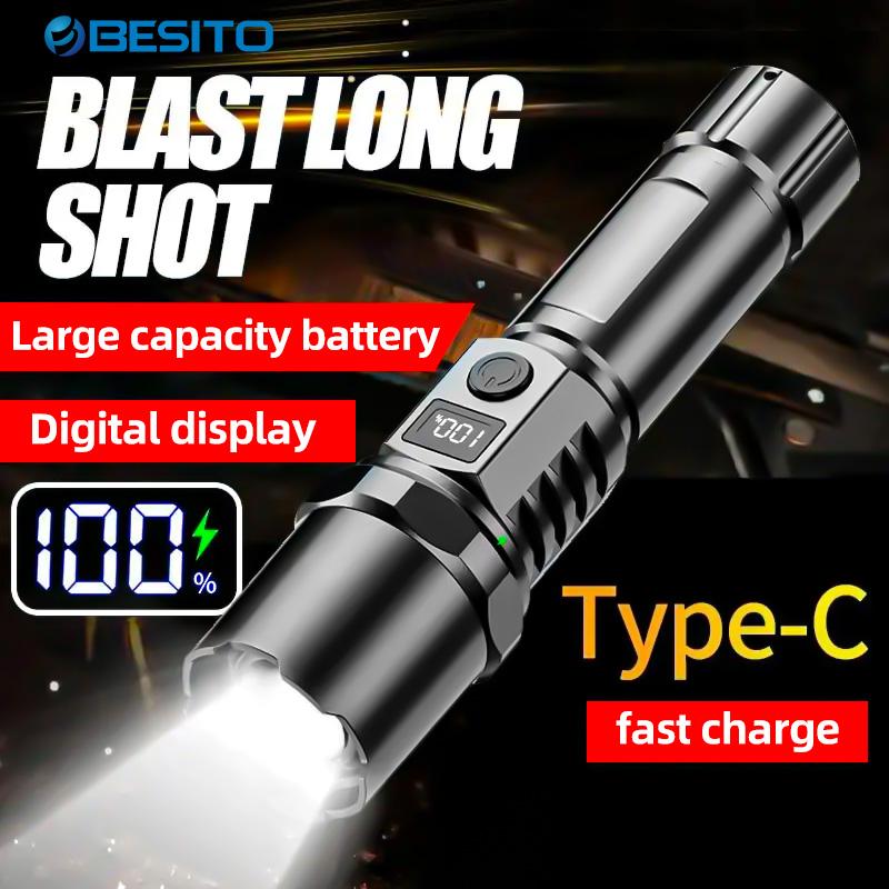 New High-power Led Flashlight Rechargeable Retractable Flashlight Digital Zoom USB Hand Light Camping Outdoors