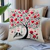 1pc Valentine's Day Heart Tree Decorative Cushion Cover - Red & Black Romantic Heart & Rose Pattern with Golden Swans