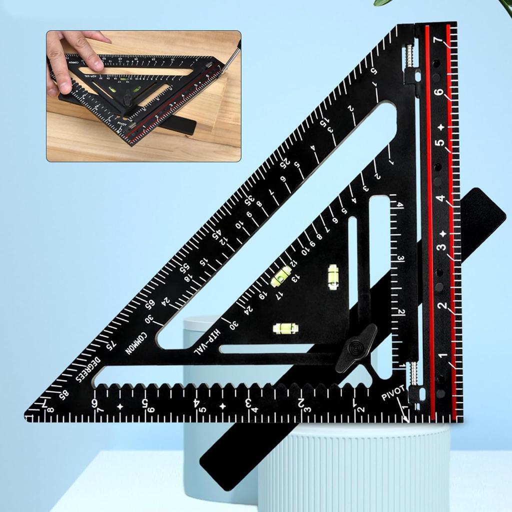 Advanced Carpenter Square, Folding Square Rafter Square with Level, Jig Block, Combination Square Triangle Ruler Woodworking Layout Tool for