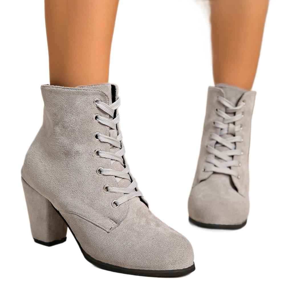Women's matte short boots lace-up thick heel autumn and winter large size fashion versatile ankle boots solid color high heel spot Martin boots