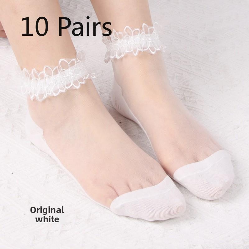 10 Perechi Perechi Șosete de Barcă de Vară Subțiri Transparente cu Dantelă Dantelă pentru Femei Șosete din Sticlă de Cristal pentru Femei