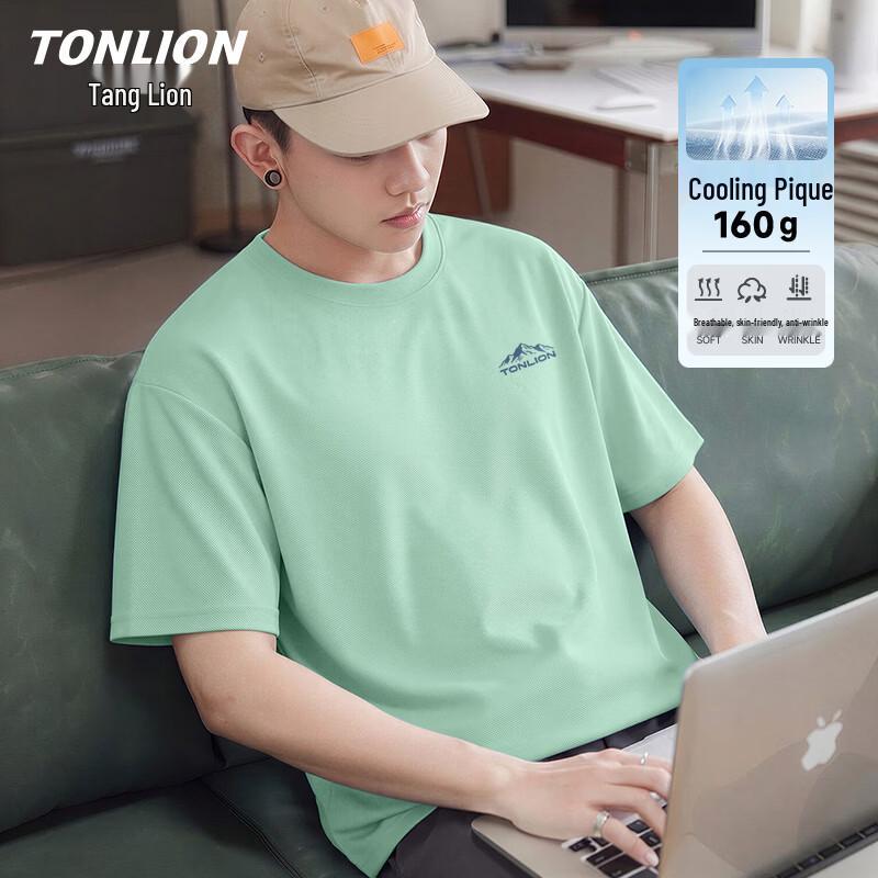 TonLion Men s Ice-Feel Breathable Short-Sleeve T-Shirt 5XL водной зелени