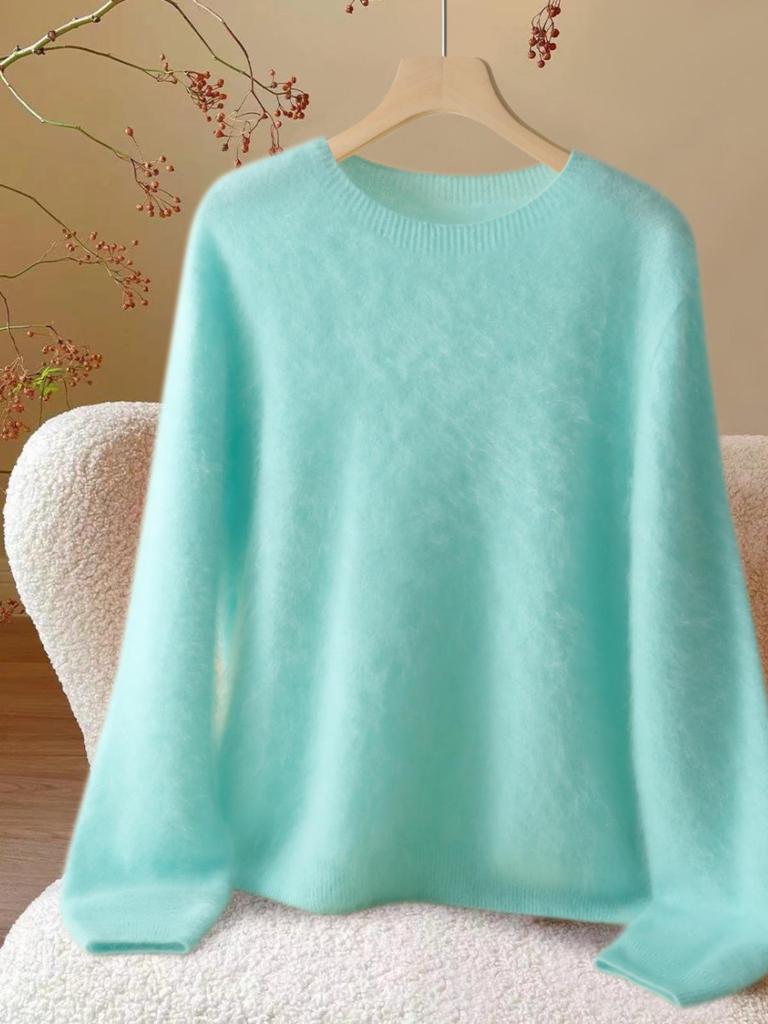 Women's Island Fine 100% Pure Cashmere Brushed Round Neck Loose Knit One-Piece Sweater for Babies