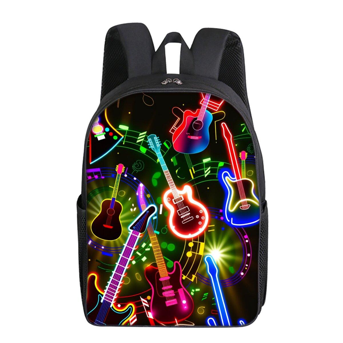 Gitaar Print Enkellaags Rugzak voor Jongens en Meisjes Beste Cadeaus 2D Platte Cartoon Schooltassen voor Kinderen