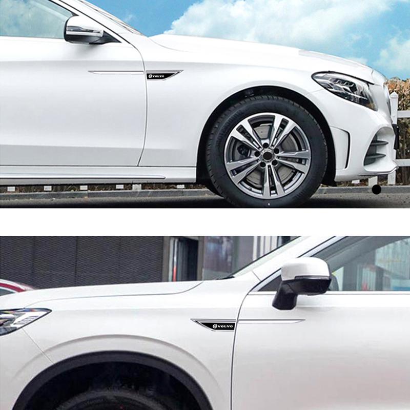 2Pcs Car Leaf Board Personality Stickers For Volvo Rdesign V60 V40 XC90 S60 C30 XC60 V50 V70 S90 3D Metal Car Fender Side Decals