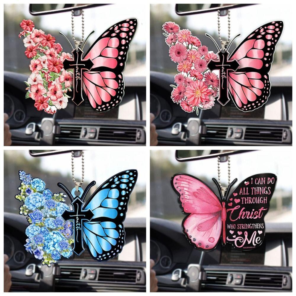 Black Butterfly Car Rearview Mirror Ornament Sunflower Car Interior Decor Pendant  Lover Collection