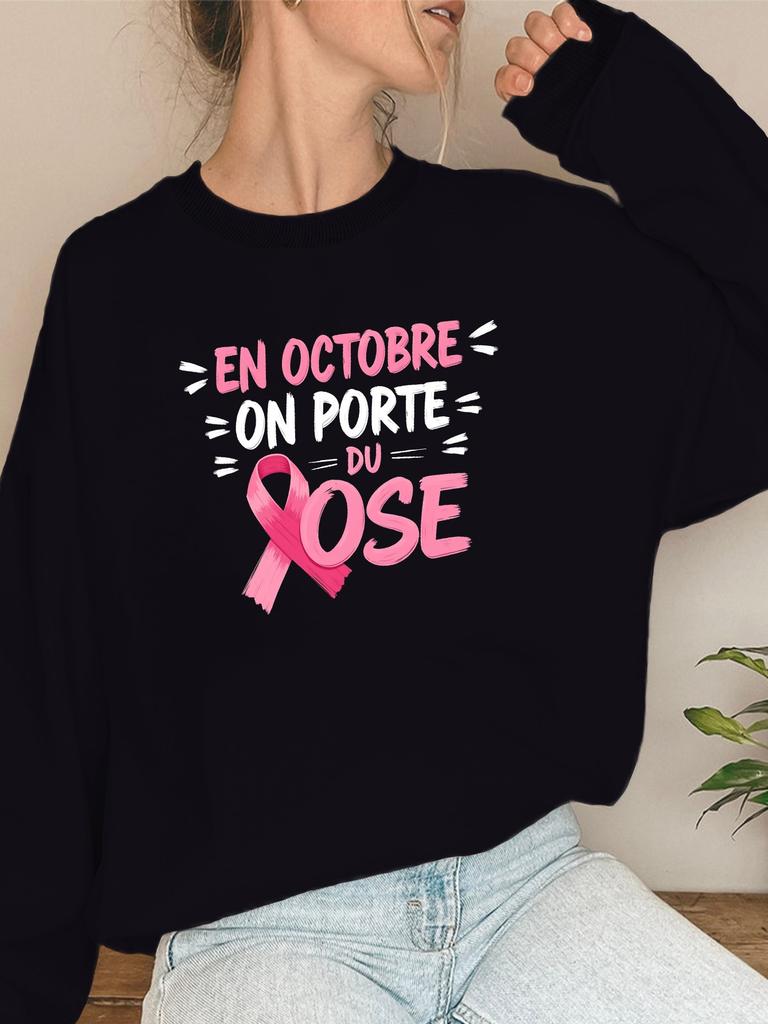 ribbon Funny French Quote October Pink women's sweatshirts