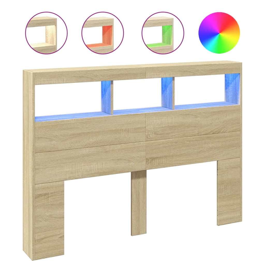 Vidaxl Testata del Letto con Mensole e Illuminazione a LED, Rovere Sonoma, 140X17X102Cm
